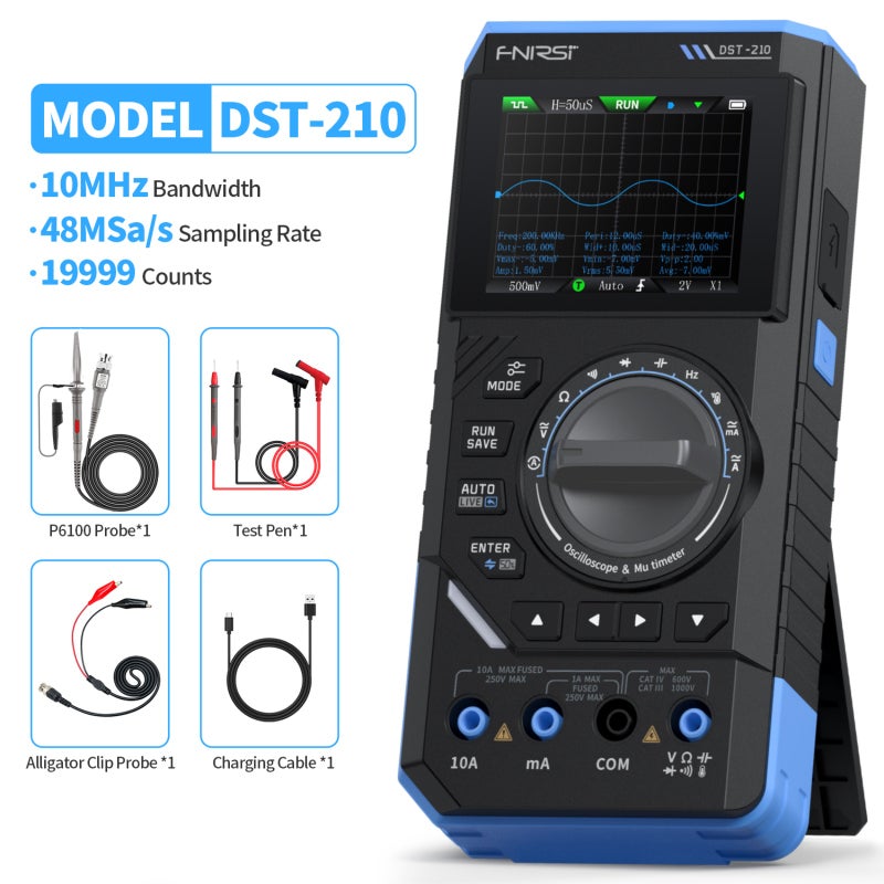 مقياس متعدد الأغراض رقمي ثلاثي الوظائف FNIRSI DST-210 ومقياس التذبذب ومصدر الإشارة 19999 عدادة وعرض نطاق ترددي 10 ميجاهيرتز ومعدل أخذ العينات 48 ميجا عينة في الثانية - أداة كهربائية محمولة - Image 2