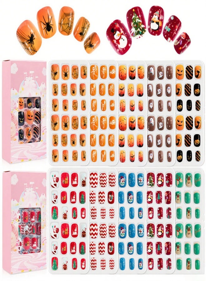 دوبورك مجموعة من 120 قطعة من أطراف الأظافر اللاصقة اللطيفة، أظافر صناعية سهلة التركيب للأطفال، مثالية لتزيين الأظافر بأنفسهم، هدية رائعة للأطفال - Image 4