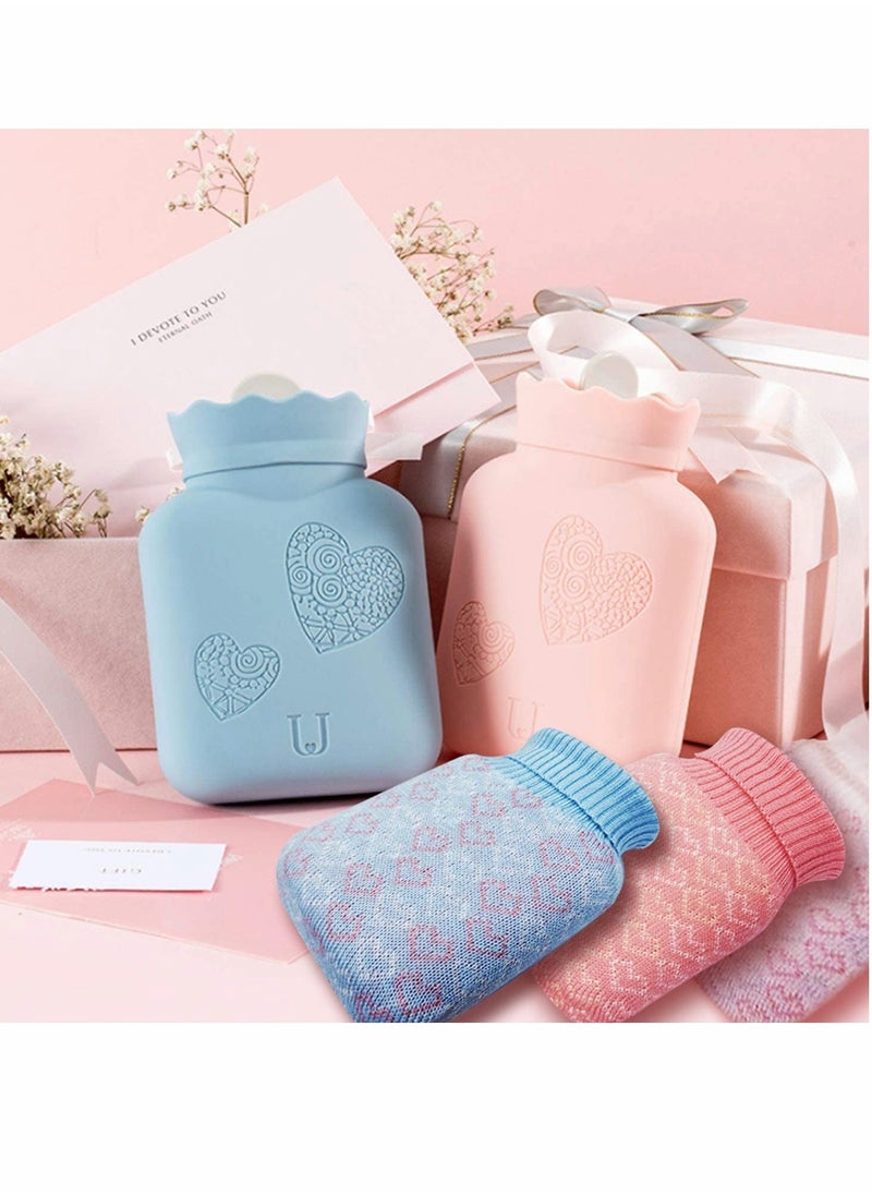 Generic Hot Water Bottle Bag with Knit Cover for Microwave Heating Silicone Hot  Cold Therapies Back Pain   Gift for gi rlfri en d Mather Valen tine's Day Gift Exchange Party Blue   Short1  - Image 4