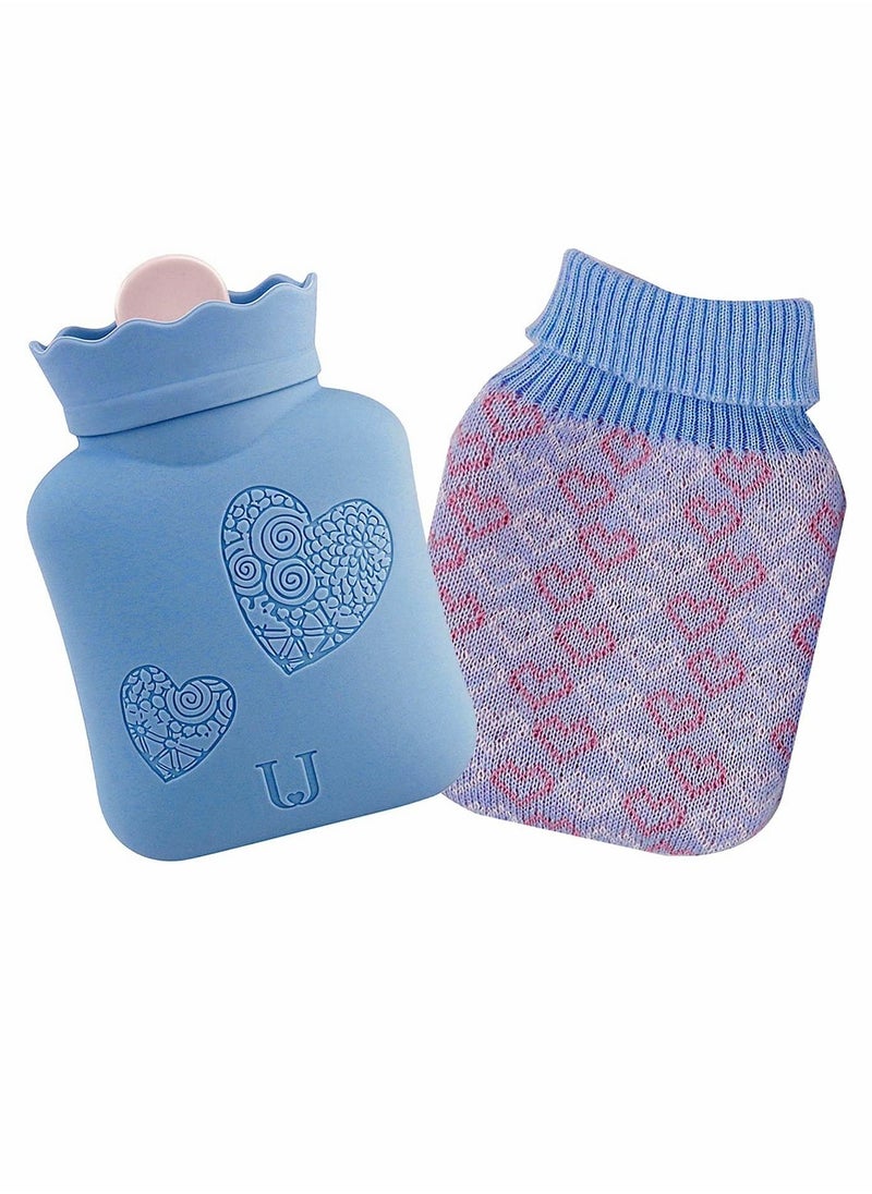 Generic Hot Water Bottle Bag with Knit Cover for Microwave Heating Silicone Hot  Cold Therapies Back Pain   Gift for gi rlfri en d Mather Valen tine's Day Gift Exchange Party Blue   Short1  - Image 1