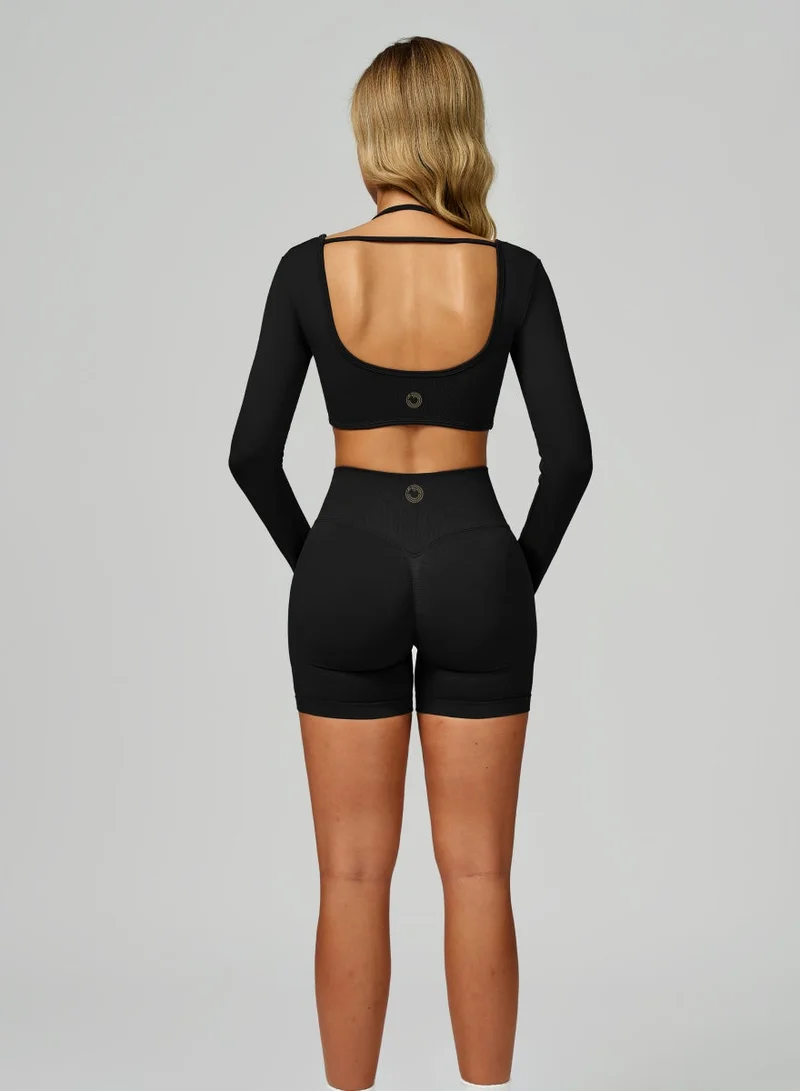 KAWN.YOGA Licorice Black Womens Long Sleeves Crop Top for Women | Best Price UAE