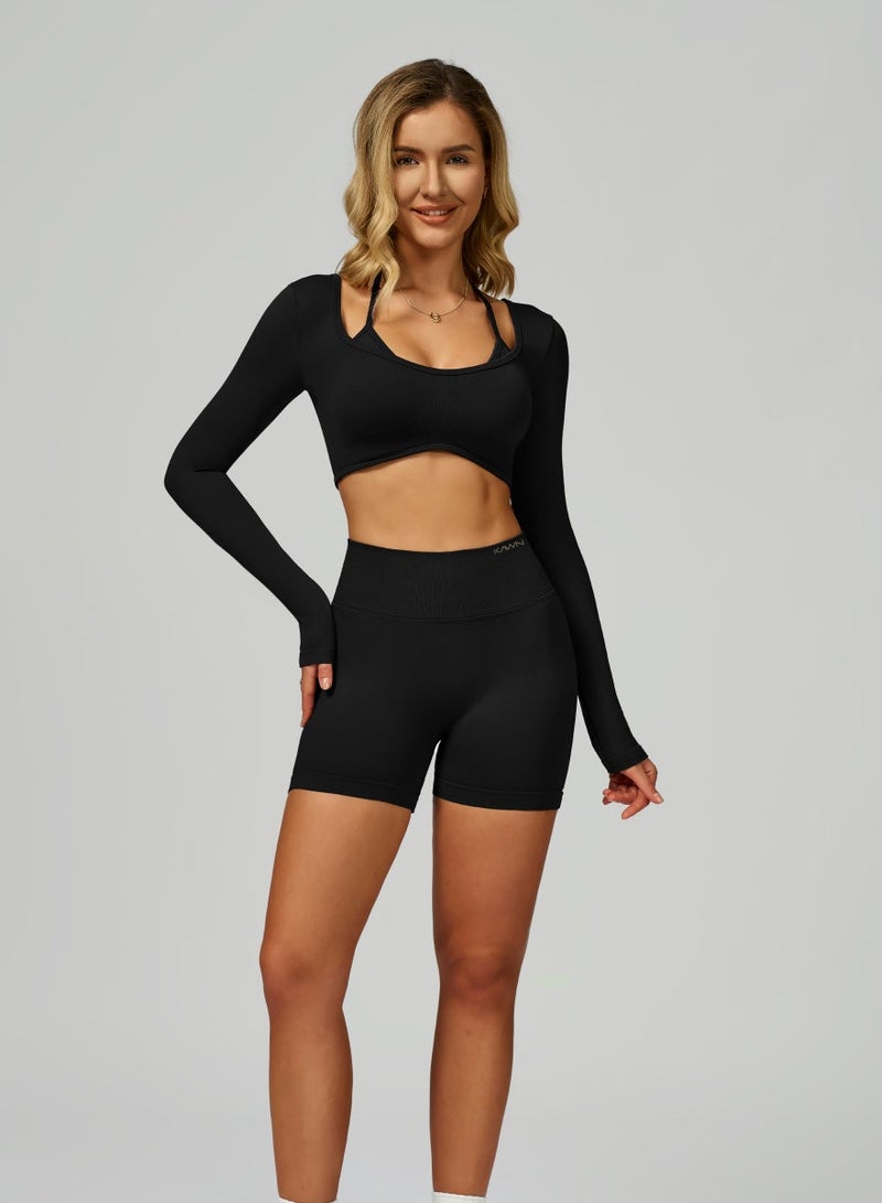 KAWN.YOGA Womens Long Sleeves Crop Top - Image 1