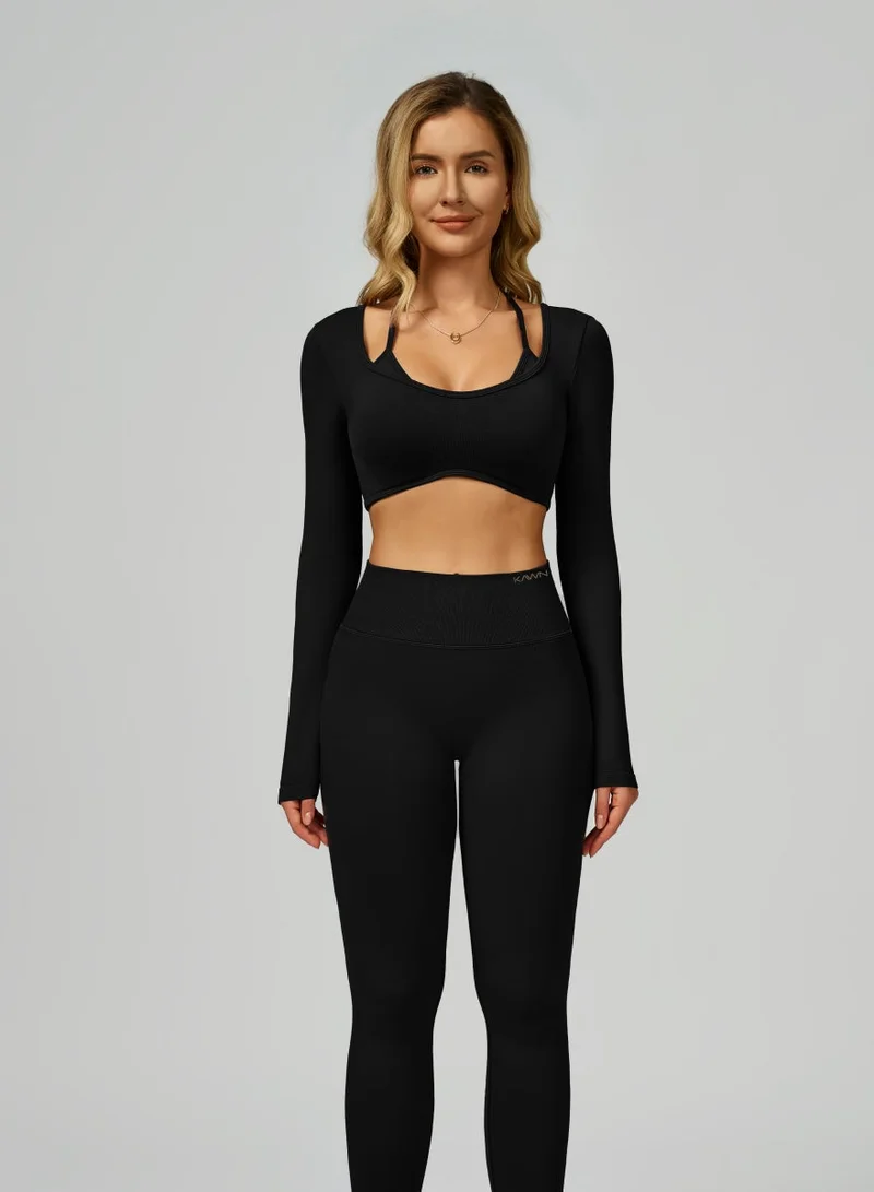 KAWN.YOGA Licorice Black Womens Long Sleeves Crop Top for Women | Best Price UAE