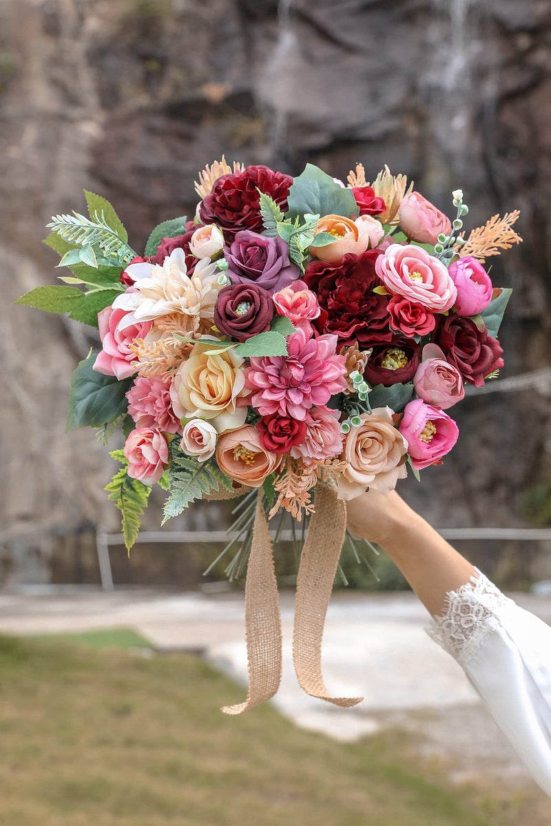 Serra Flora Artificial Flowers Combo Box Set Faux Flowers Bulk Flower Leaf with Stems for DIY Wedding Bouquets Centerpieces Baby Shower Party Home Decorations- (Burgundy Pink) - Image 4