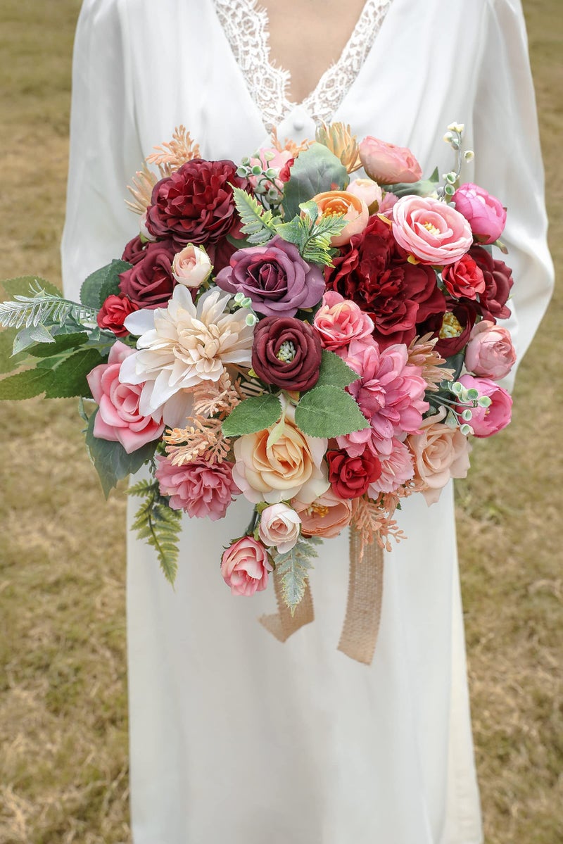 Serra Flora Artificial Flowers Combo Box Set Faux Flowers Bulk Flower Leaf with Stems for DIY Wedding Bouquets Centerpieces Baby Shower Party Home Decorations- (Burgundy Pink) - Image 3