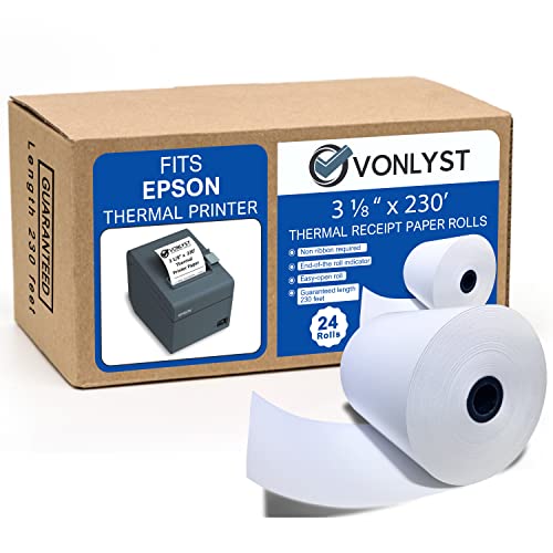 Vonlyst 3 1/8 x 230 Thermal Paper Receipt Roll for Epson Printer (Pack 24 rolls) - Image 1