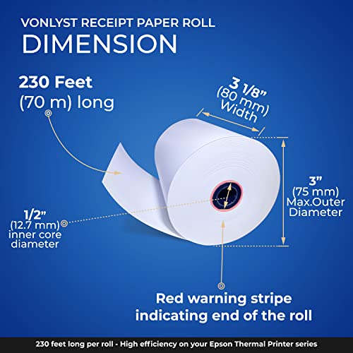 Vonlyst 3 1/8 x 230 Thermal Paper Receipt Roll for Epson Printer (Pack 24 rolls) - Image 3