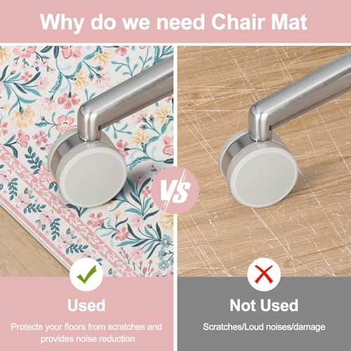 Anidaroel 36x48 Office Chair Mat for Hardwood Floor Boho Floral Floor Mat for Office Chair AntiSlip Desk Rug for Office Low Pile Desk Chair Mats for Hardwood Blush Pink Small Office Rug - Image 3