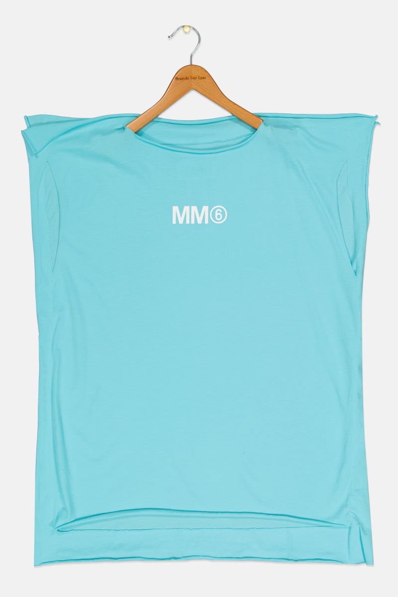 MM6 By Maison Margiela Kids Girl Cap Sleeves Brand Logo Cover Up Dress, Turquoise - Image 1