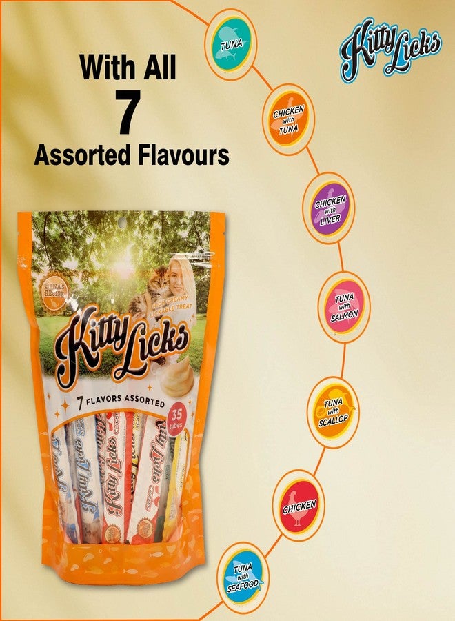Rena Kitty Licks Creamy Lickable Cat Treats for All Life Stages, with 7 Assorted Flavours (Pack of 30 Tubes X 15g) - Image 3