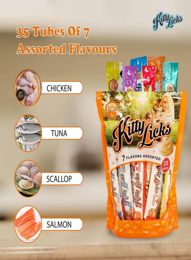 Rena Kitty Licks Creamy Lickable Cat Treats for All Life Stages, with 7 Assorted Flavours (Pack of 30 Tubes X 15g) - Image 2