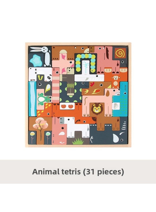 Early Childhood Education Tetris Puzzle Building Blocks Three-dimensional Traffic Animal Shape Matching Puzzle Puzzle Puzzle Toy-Color:YLB-Tetris Big 1.3 - Image 1