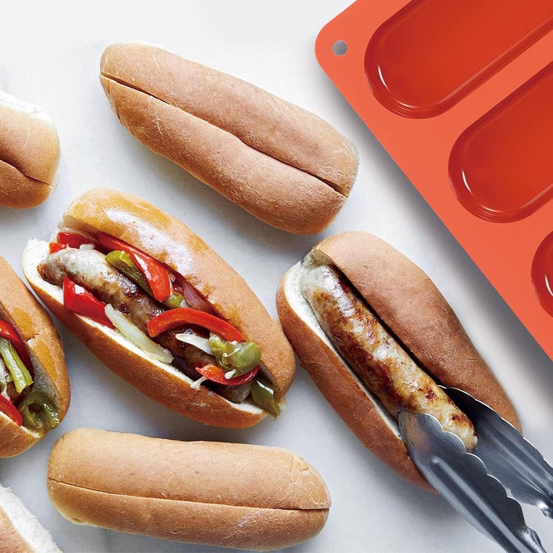 Webake 6 Inch Hot Dog Bun Pan, 2 Pack SIlicone Hotdog Bun Molds Nonstick Bread Forms, Mini Baguette Sandwich Baking Tray for Hot Dog Bun Rolls Cake and Eclair - Image 4