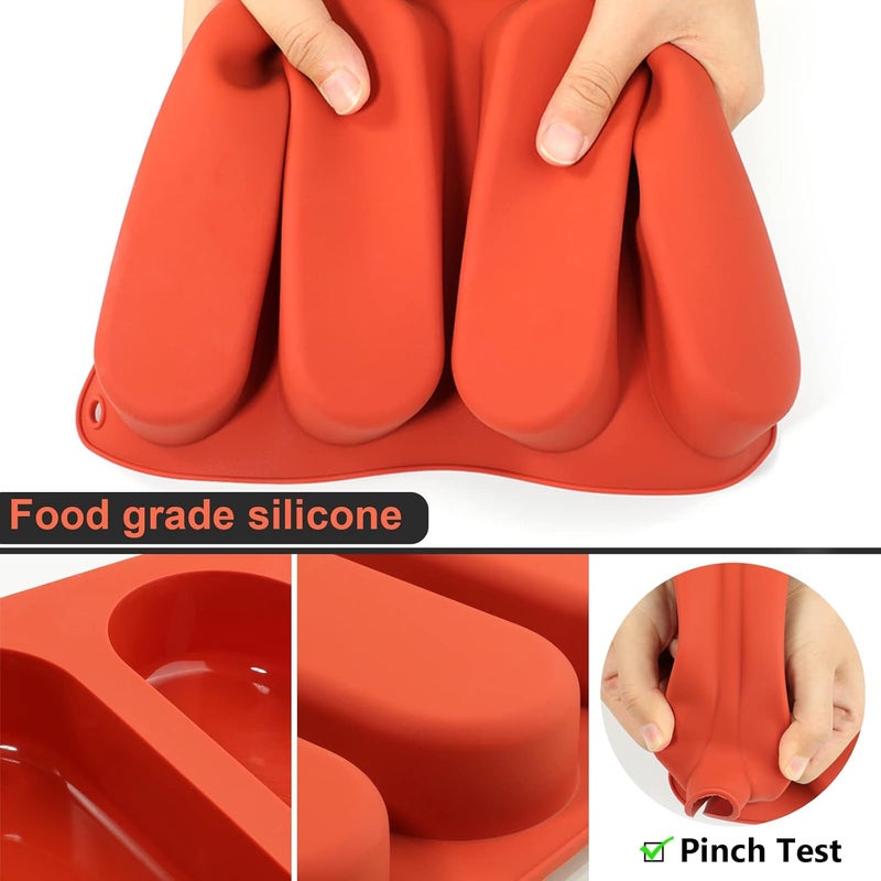 Webake 6 Inch Hot Dog Bun Pan, 2 Pack SIlicone Hotdog Bun Molds Nonstick Bread Forms, Mini Baguette Sandwich Baking Tray for Hot Dog Bun Rolls Cake and Eclair - Image 2