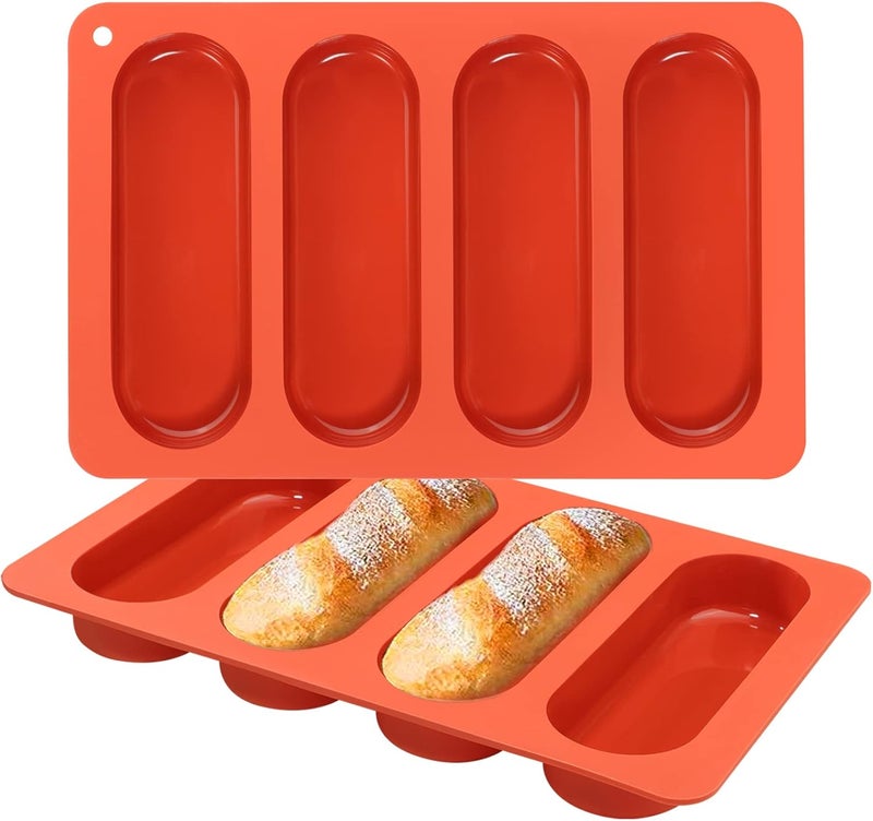 Webake 6 Inch Hot Dog Bun Pan, 2 Pack SIlicone Hotdog Bun Molds Nonstick Bread Forms, Mini Baguette Sandwich Baking Tray for Hot Dog Bun Rolls Cake and Eclair - Image 1