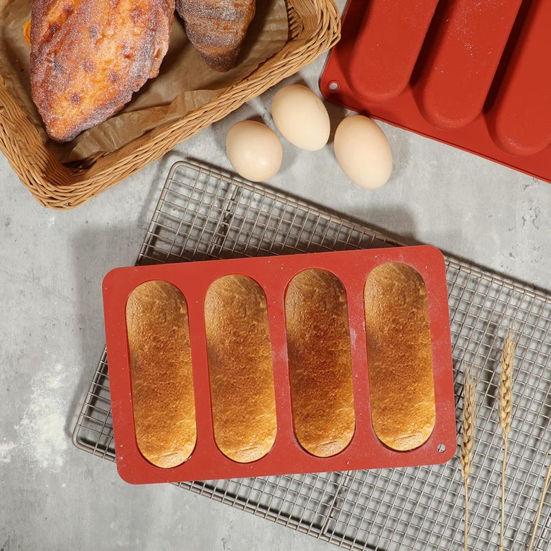 Webake 6 Inch Hot Dog Bun Pan, 2 Pack SIlicone Hotdog Bun Molds Nonstick Bread Forms, Mini Baguette Sandwich Baking Tray for Hot Dog Bun Rolls Cake and Eclair - Image 5