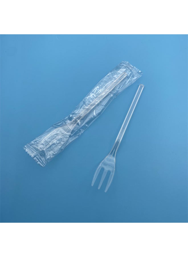 Plastic Three-tooth Fork Disposable Fork Individual Packaging Thickened Canned Fruit Fork Disposable Tableware Fork-Specifications:Bulk-Color:Transparent 14cm Short Handle Three Tooth Fork - Image 1