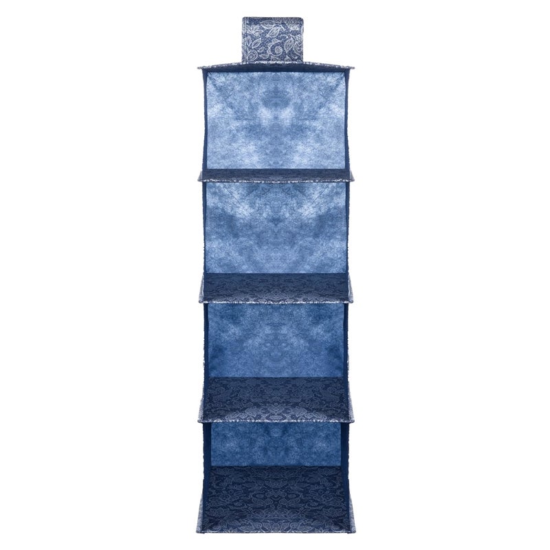 Kuber Industries Kuber Industries 4 Shelf Foldable Storage Rack | Clothes Hanging Organizer | Shoe Storage Organizer | Closet Organizer with Velcro | Shoe Rack with Flower Printed | Pack of 2 | Navy Blue  - Image 3
