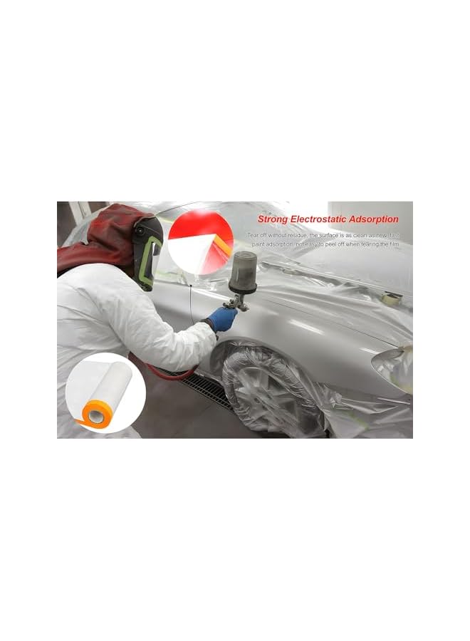 PROMASS promass Pre-Taped Masking Film, 6 Rolls Protective Masking Film with Tape, 180cmx12m Recyclable Hard Film Dustproof Carpet Floor Protector, Paint Tape, Painters Plastic Tape for Appliance Furniture  - Image 4