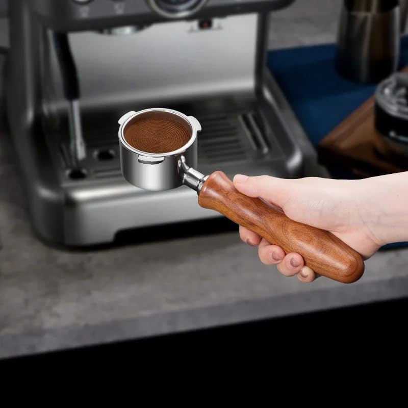 THW® 51mm Portafilter for 16-18g Ground Coffee Stainless Steel Bottomless Portafilter Wooden Handle Compatible with DeLonghi Dedica EC680 & EC685 (only) Espresso Coffee Machine - Image 2