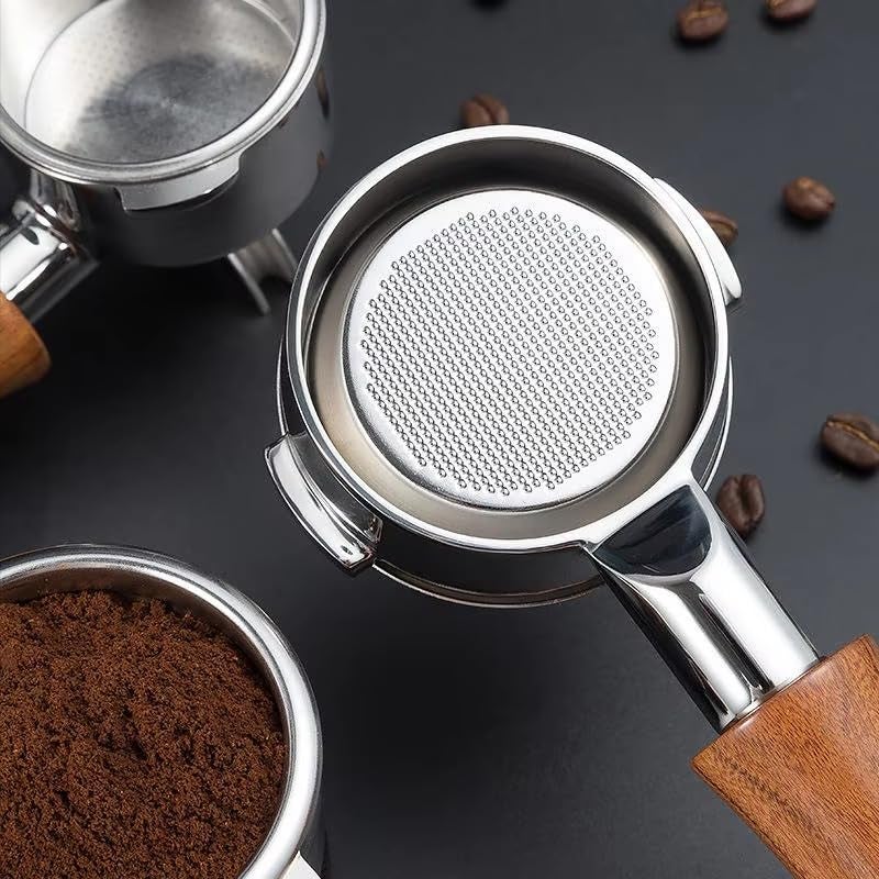 THW® 51mm Portafilter for 16-18g Ground Coffee Stainless Steel Bottomless Portafilter Wooden Handle Compatible with DeLonghi Dedica EC680 & EC685 (only) Espresso Coffee Machine - Image 5
