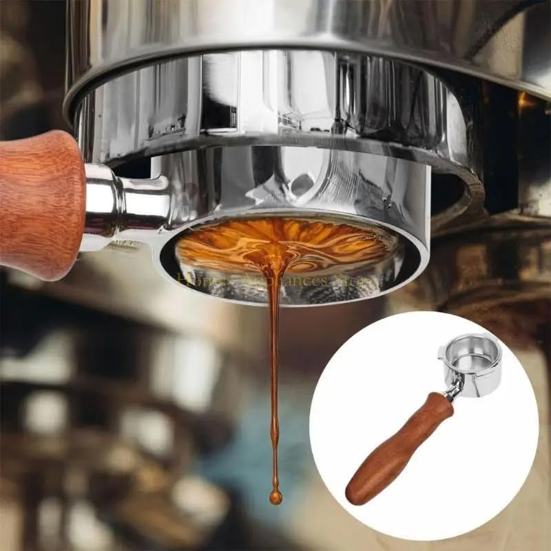 THW® 51mm Portafilter for 16-18g Ground Coffee Stainless Steel Bottomless Portafilter Wooden Handle Compatible with DeLonghi Dedica EC680 & EC685 (only) Espresso Coffee Machine - Image 4