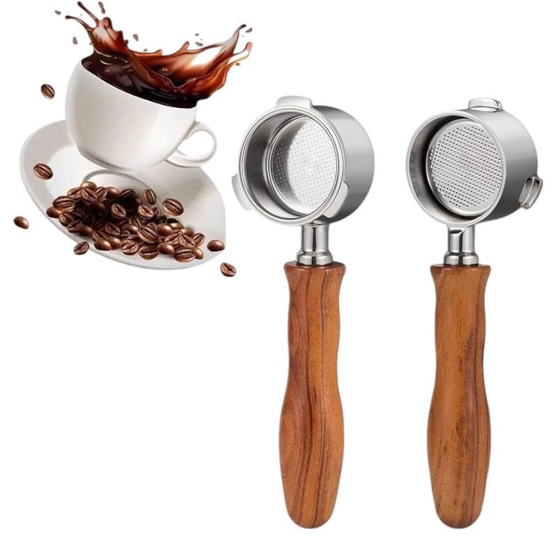 THW® 51mm Portafilter for 16-18g Ground Coffee Stainless Steel Bottomless Portafilter Wooden Handle Compatible with DeLonghi Dedica EC680 & EC685 (only) Espresso Coffee Machine - Image 1