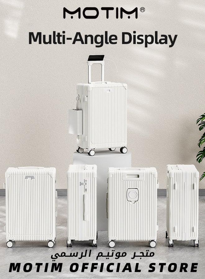 Travel Luggage Carry-On Luggage with Spinner Wheels Aluminum Framed Carry On Suitcase with USB and Type-C Port & Cup Holder & Phone Holder ＆ Side Hidden Hook Large Checked-in Luggage