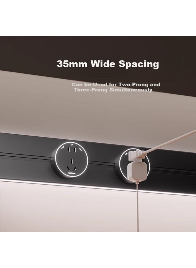 Oaks Aokesi Led Strip Track Socket With Usb Sensor Light, Movable Surface-mounted No-drilling Installation, 600mm + 4 Five-hole Sockets, Gray - Image 2