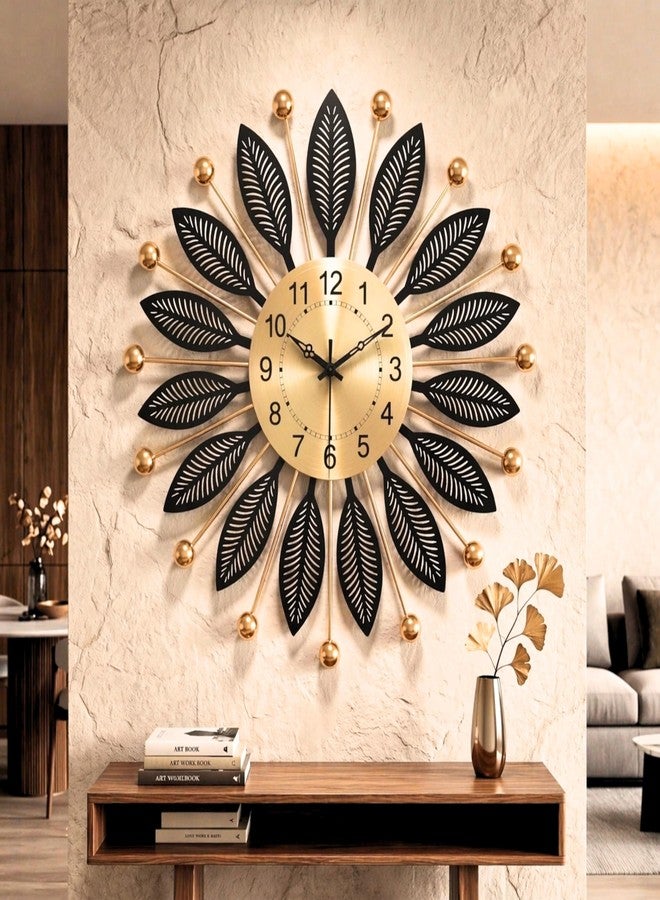 RIOH Decor Big Size Metal Wall Clock 60 CM, Designer Black Gold Wall Clock for Living Room, Large Decorative Silent Wall Clock Modern Home & Office Wall Decor - Image 1