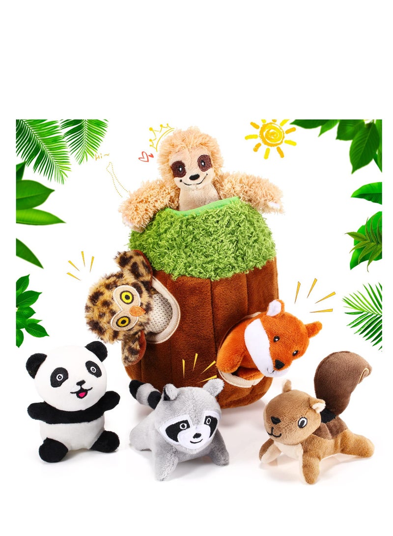 Dog Squeaky Toys, Cute Plush Small Dog Toys, Puppy Chew Toys Squirrel Fox Sloth Owl Panda, Plush Stuffing Woodland Friends Burrow Stuffing for Small Medium Large Dogs 7 Pieces - Image 1