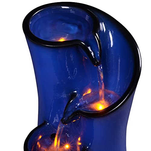GOSSI Indoor Water Fountain Imitation Ceramics Appearance Tabletop Relaxation Desktop Waterfall w/ 3 Reflective led, 9.8 Inch Tall (Blue) - Image 4