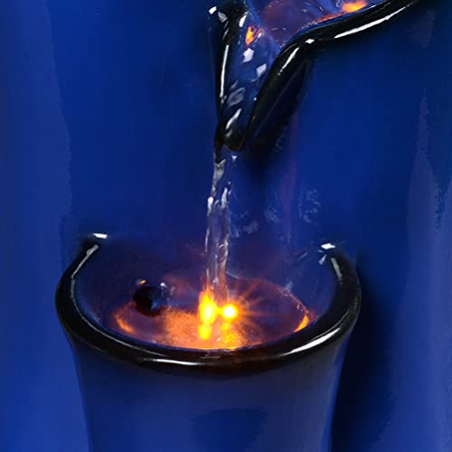 GOSSI Indoor Water Fountain Imitation Ceramics Appearance Tabletop Relaxation Desktop Waterfall w/ 3 Reflective led, 9.8 Inch Tall (Blue) - Image 3