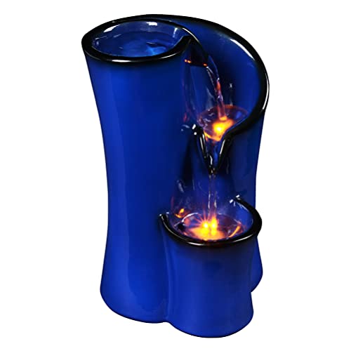 GOSSI Indoor Water Fountain Imitation Ceramics Appearance Tabletop Relaxation Desktop Waterfall w/ 3 Reflective led, 9.8 Inch Tall (Blue) - Image 1