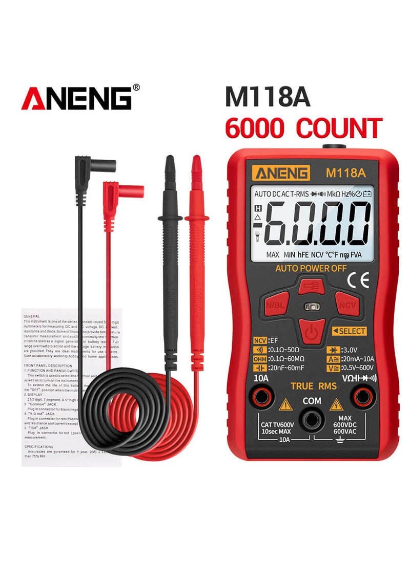 ANENG - ANENG M118A Auto Ranging Digital Multimeter High-Accuracy TRMS 6000 Counts Voltage Current Ohm Capacitance Diode Multi Tester - Image 1