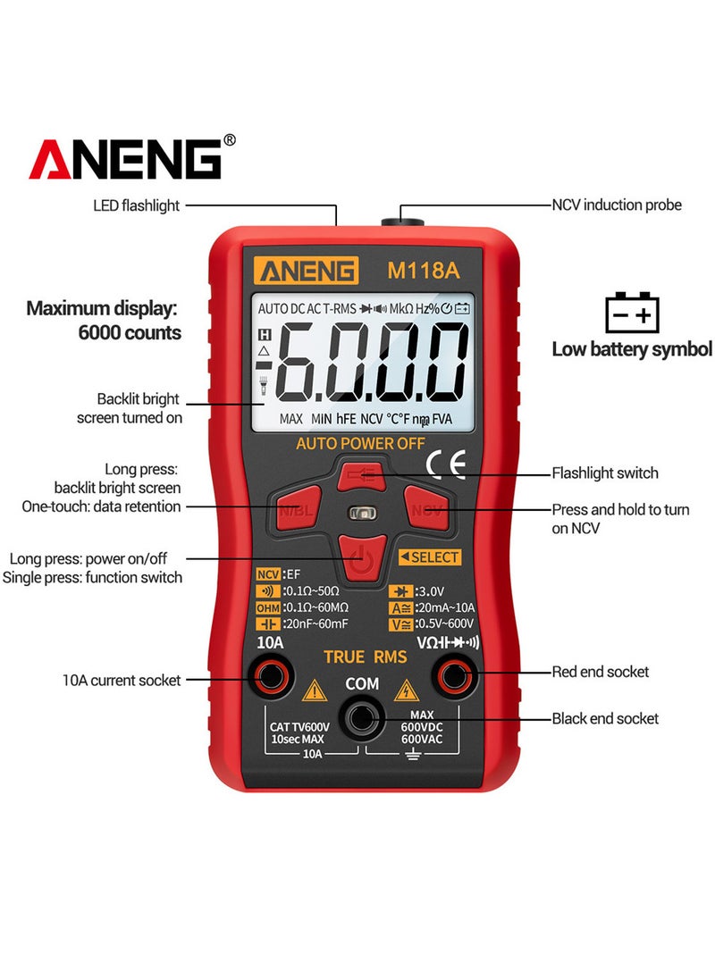 ANENG - ANENG M118A Auto Ranging Digital Multimeter High-Accuracy TRMS 6000 Counts Voltage Current Ohm Capacitance Diode Multi Tester - Image 1