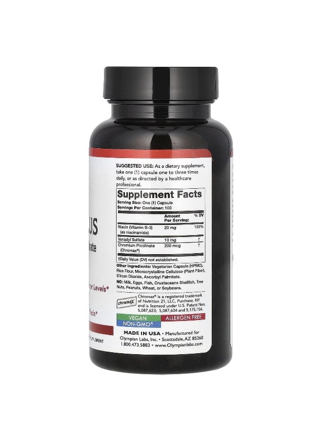 Olympian Labs Olympian Labs, Vanadyl Plus with Chromium Picolinate, 100 Vegetarian Capsules  - Image 2