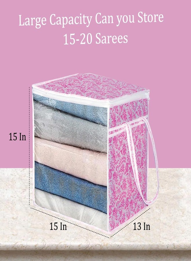 AARON INC حقيبة تخزين الساري من آرون إنك / غطاء ساري بسحاب ومقبض / منظمات تخزين كبيرة الحجم / حقيبة تخزين من قماش غير منسوج بنافذة أمامية شفافة / صندوق تغليف ملابس الزفاف / عبوة وردية من 4 قطع - Image 5