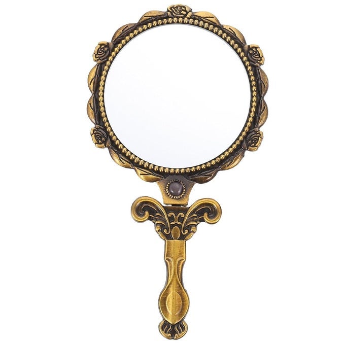 VINTAGE HANDHELD MIRROR RETRO FOLDABLE METAL PORTABLE COSMETIC MIRROR FOR WOMEN GIRLS TRAVEL MAKEUP MIRROR HAND MIRROR MAKEUP TOOL