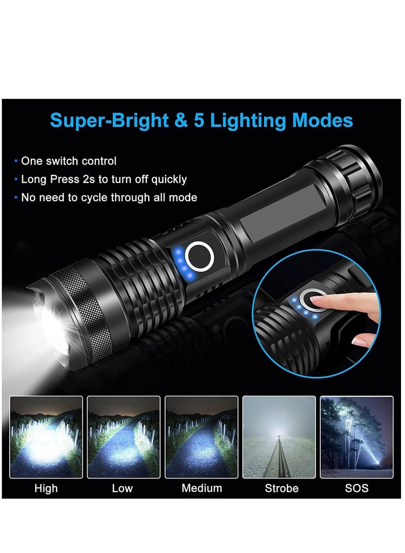 Excefore Flashlight Led USB Rechargeable, 5000 lumens Torch Light XHP50, Super Bright 5 Light Modes Flashlights, IP67 Waterproof Zoomable, for Outdoor Camping Hiking Emergency (with 18650 Battery)  - Image 2