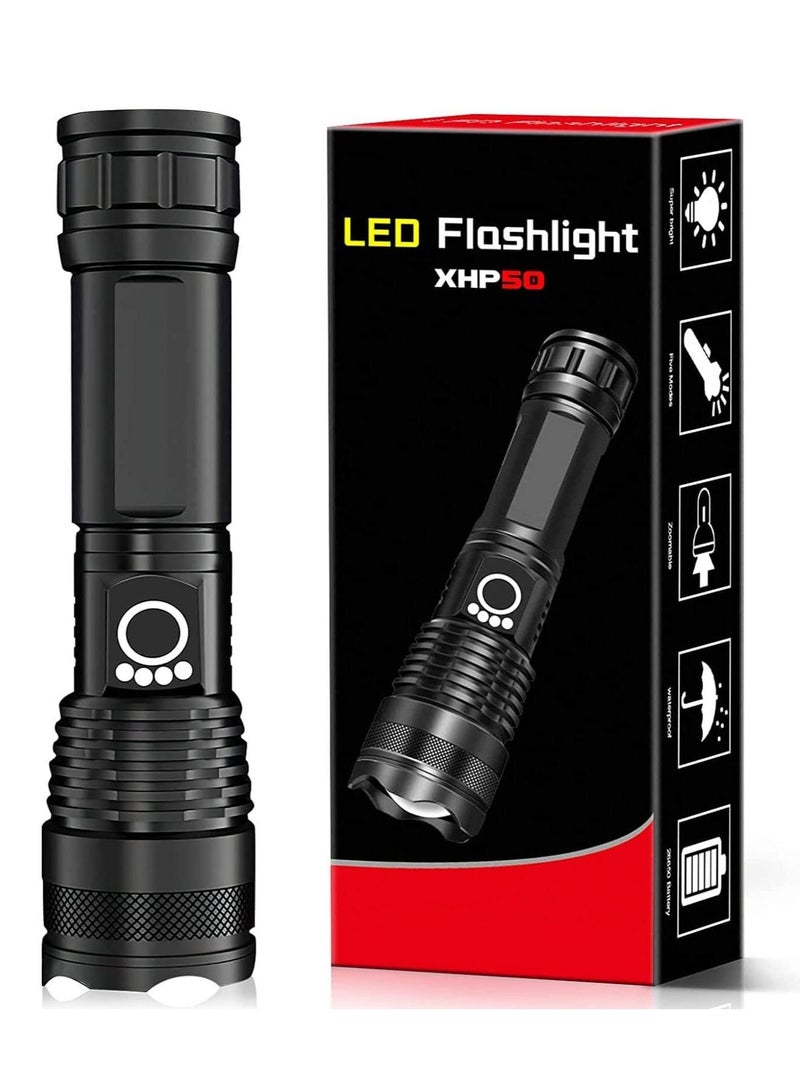 Excefore Flashlight Led USB Rechargeable, 5000 lumens Torch Light XHP50, Super Bright 5 Light Modes Flashlights, IP67 Waterproof Zoomable, for Outdoor Camping Hiking Emergency (with 18650 Battery)  - Image 1
