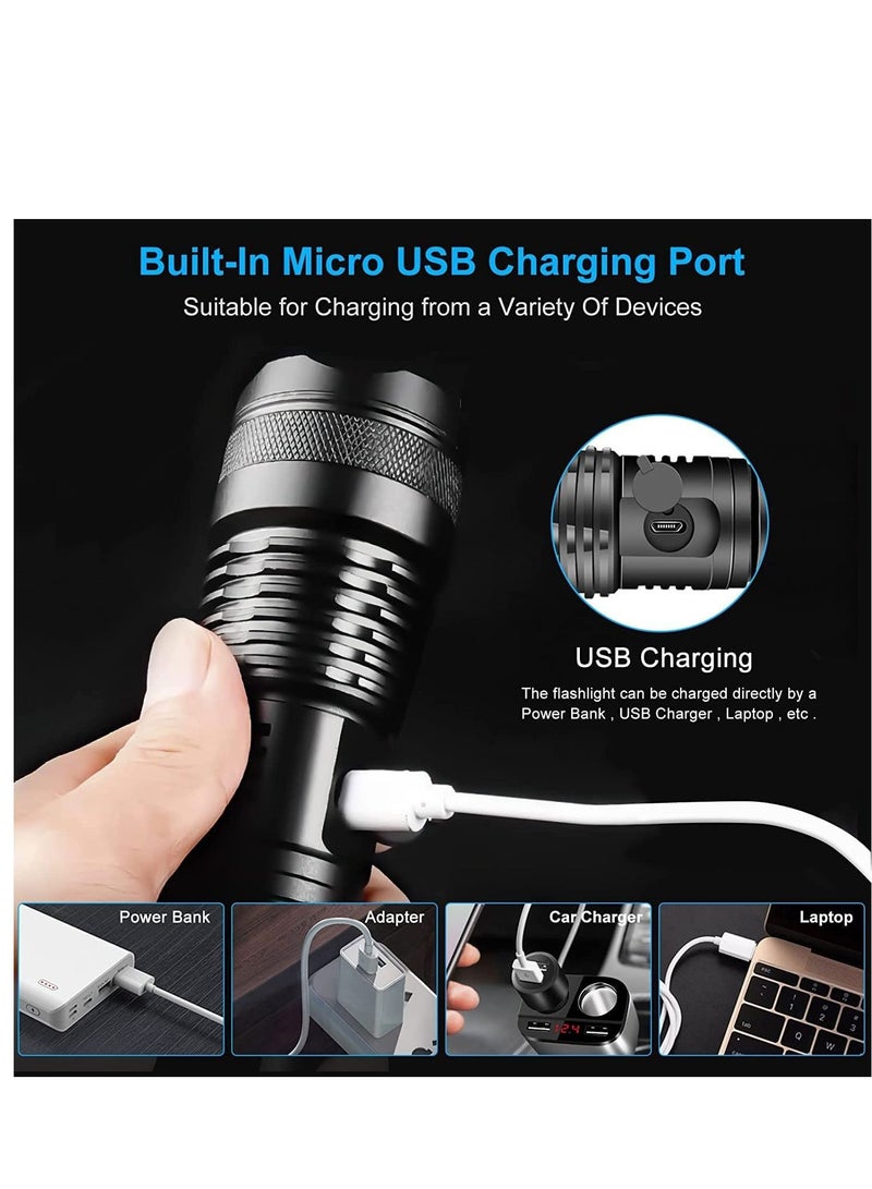 Excefore Flashlight Led USB Rechargeable, 5000 lumens Torch Light XHP50, Super Bright 5 Light Modes Flashlights, IP67 Waterproof Zoomable, for Outdoor Camping Hiking Emergency (with 18650 Battery)  - Image 4