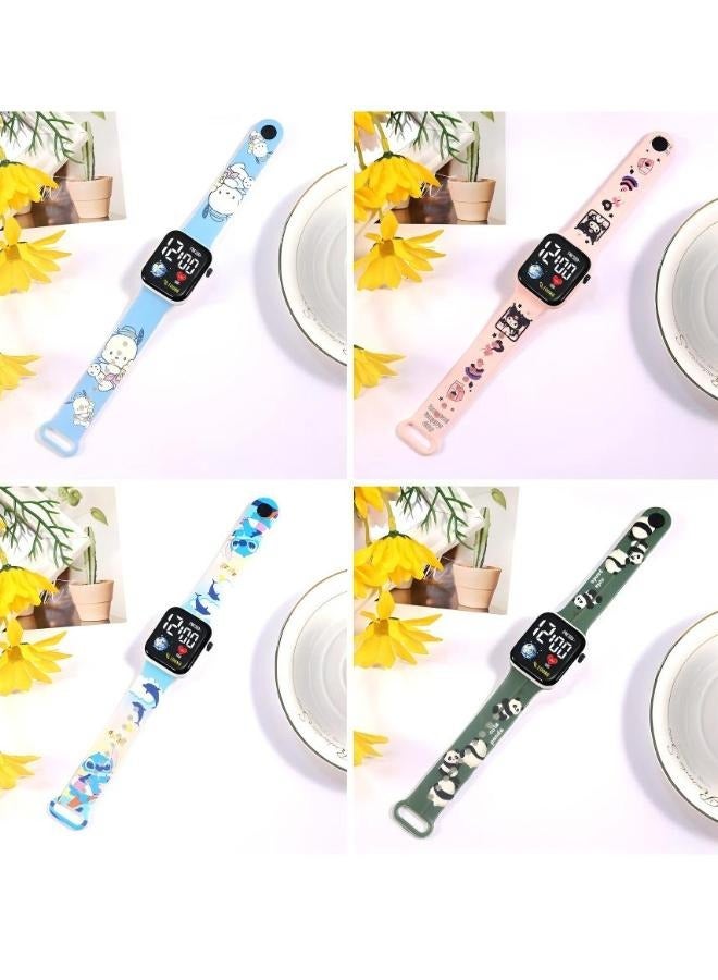 4 Pcs Kids' Cartoon Anime Printed Square Water Resistant Silicone Digital Watch