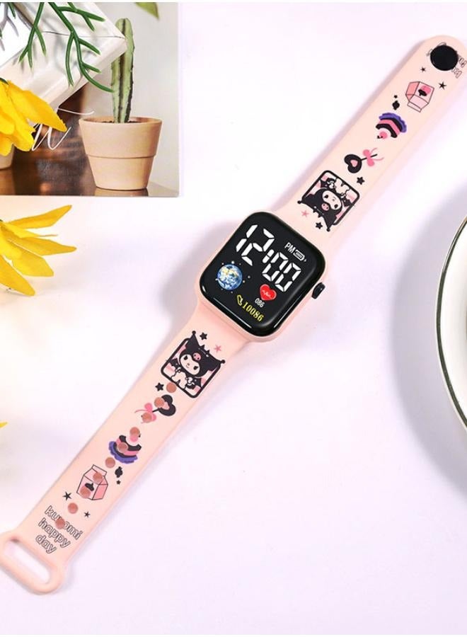 4 Pcs Kids' Cartoon Anime Printed Square Water Resistant Silicone Digital Watch