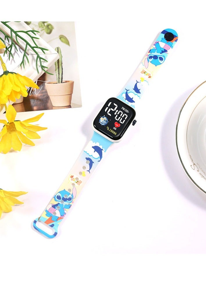 4 Pcs Kids' Cartoon Anime Printed Square Water Resistant Silicone Digital Watch