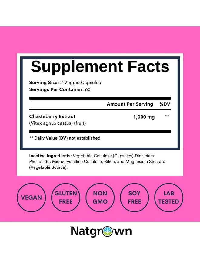 Natgrown Vitex Chasteberry Supplement for Women 1,000 mg - Supports Hormone Balance & Fertility - Agnus Castus Chaste Tree Vitex Berry Fruit Extract Capsules - 120 Ct - Image 4