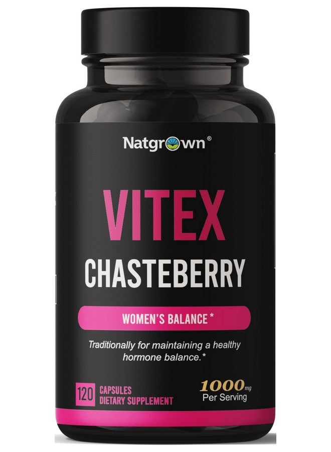 Natgrown Vitex Chasteberry Supplement for Women 1,000 mg - Supports Hormone Balance & Fertility - Agnus Castus Chaste Tree Vitex Berry Fruit Extract Capsules - 120 Ct - Image 1