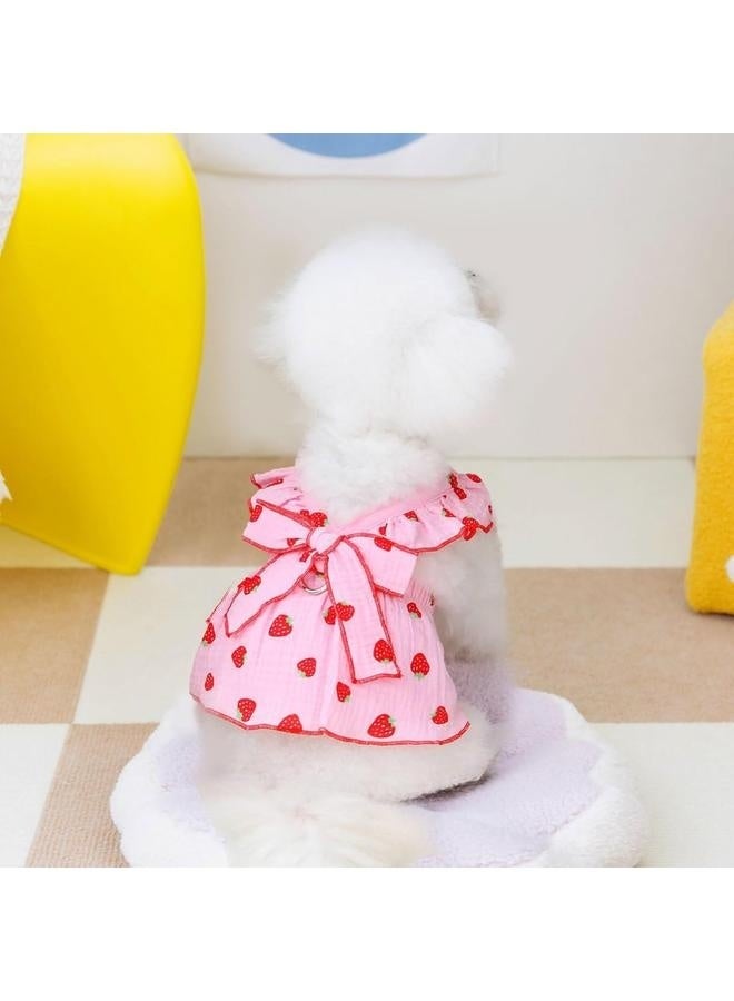 Dog Dresses for Small Dogs Girl Female Clothes Cat Clothes Cat Dress Cute Cotton Extra Small Summer Clothes Bow Decor Printed Strawberry Birthday Outfit Puppy Clothes(Medium) - Image 2