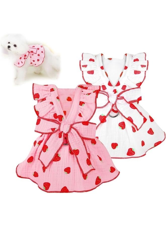 Dog Dresses for Small Dogs Girl Female Clothes Cat Clothes Cat Dress Cute Cotton Extra Small Summer Clothes Bow Decor Printed Strawberry Birthday Outfit Puppy Clothes(Medium) - Image 1