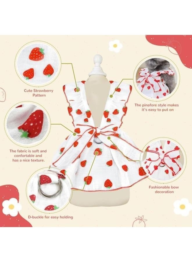 Dog Dresses for Small Dogs Girl Female Clothes Cat Clothes Cat Dress Cute Cotton Extra Small Summer Clothes Bow Decor Printed Strawberry Birthday Outfit Puppy Clothes(Medium) - Image 4